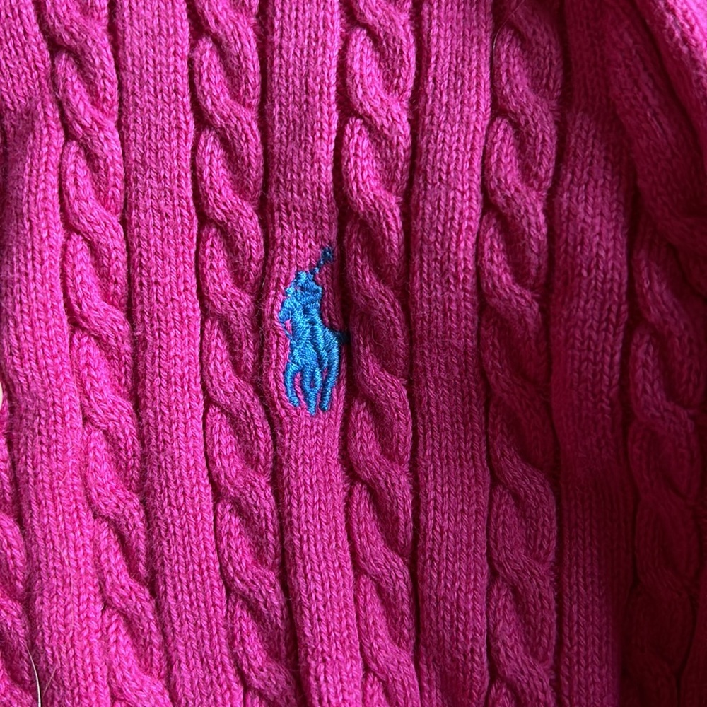 Ralph Lauren Polo Cardigan Cable Knit cotton Sz 2/2T Pink blue horse - Picture 5 of 12